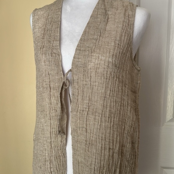 J.Jill Pure Jill Linen Crinkled Tunic Vest Lagenlook Pocket Beach Boho Neutral - Picture 9 of 10